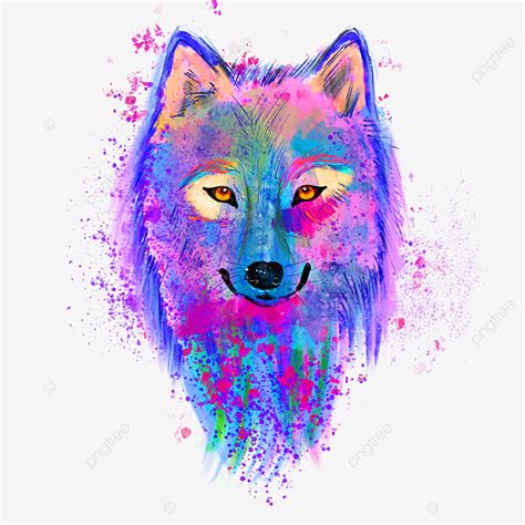 Purple Wolf Clipart PNG Images, Cartoon Hand Drawn Watercolor Wolf ...