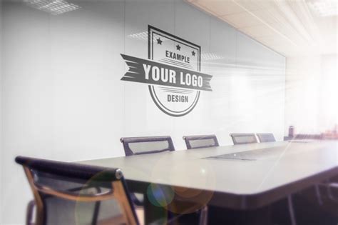 Logo on Office Meeting Room Wall Mockup Generator - Mediamodifier