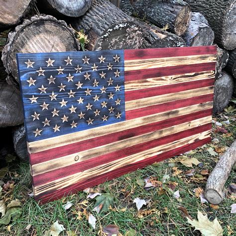 Large Wooden American Flag, USA Flag Wall Decor for Farmhouse 36 X 19 ...