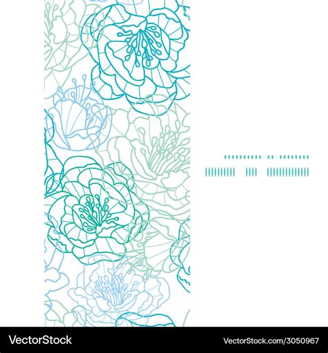 Blue line art flowers vertical frame seamless Vector Image