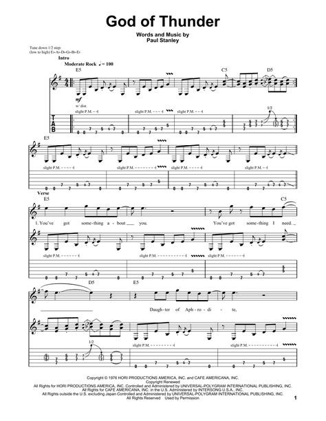 God Of Thunder Sheet Music | KISS | Guitar Tab (Single Guitar)