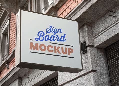 Free Square Wall Mounted Signage Board Mockup PSD - Good Mockups