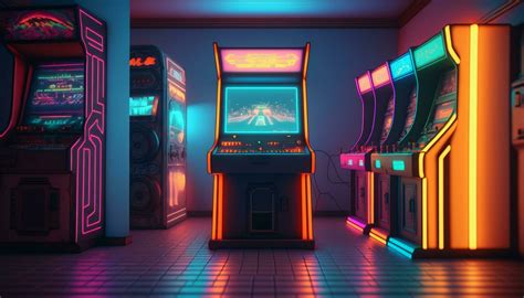 Retro Gaming Fun Old-School Arcade Game in an 80s Neon Wonderland ...