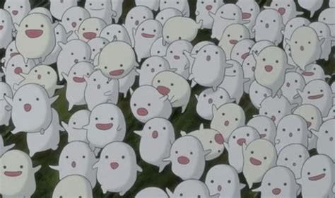 a large group of little white ghost like creatures