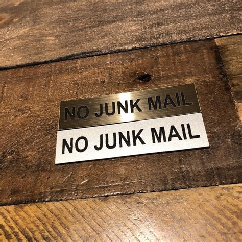 NO JUNK MAIL - Engraved Plaque Adhesive Sign - Front Door / Letterbox / Mail - No Junk Mail , No ...