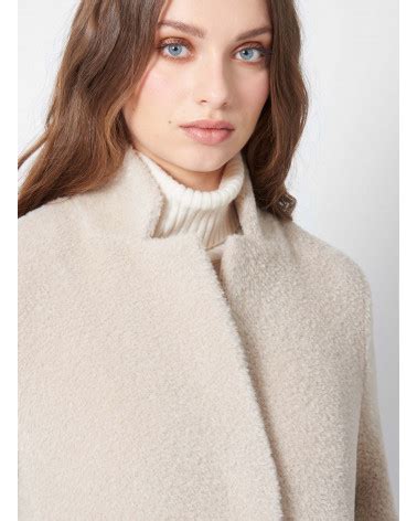 Beige wool and alpaca coat with inverted notch collar - Cinzia Rocca