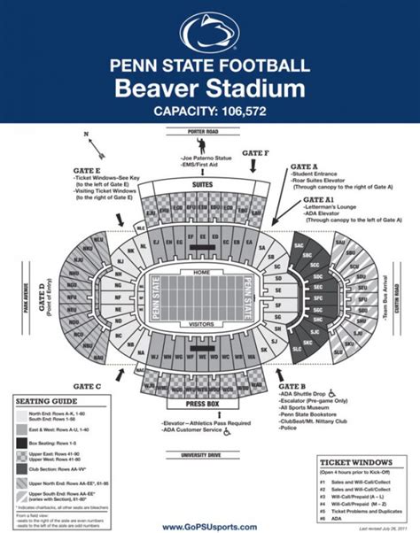 Penn State Football Stadium Seating Map With Rows - Printable Map