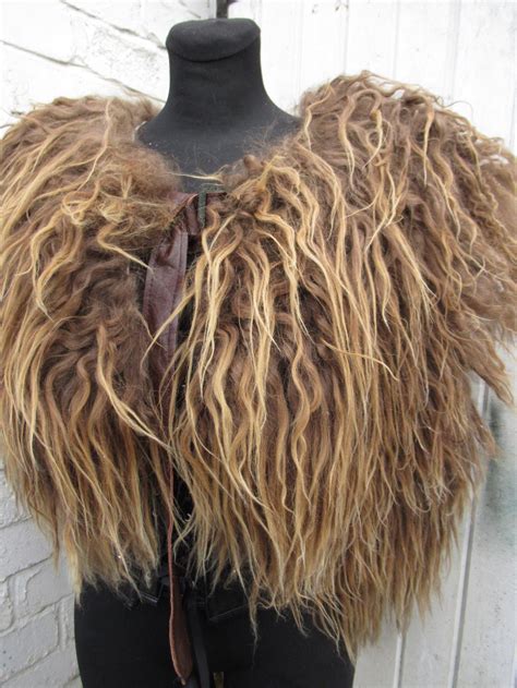 Barbarian fur mantle cape Long curly hairs brown grey plain | Etsy