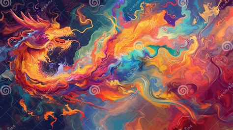 Colorful Digital Painting of a Fire Dragon with Fluid Style Stock ...