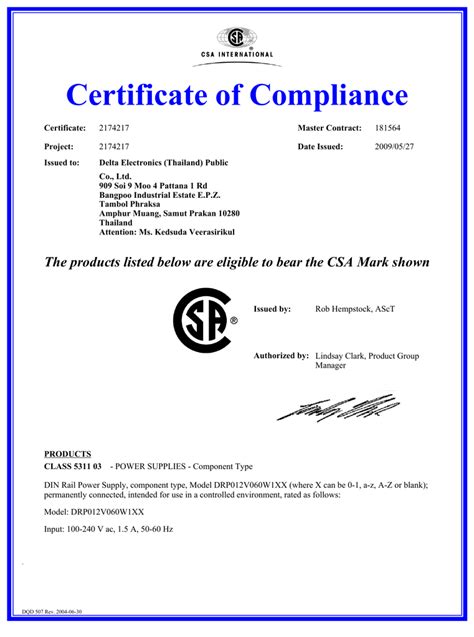 Certificate Of Compliance Form Template