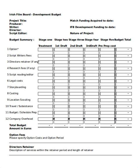 Development Budget Template Excel