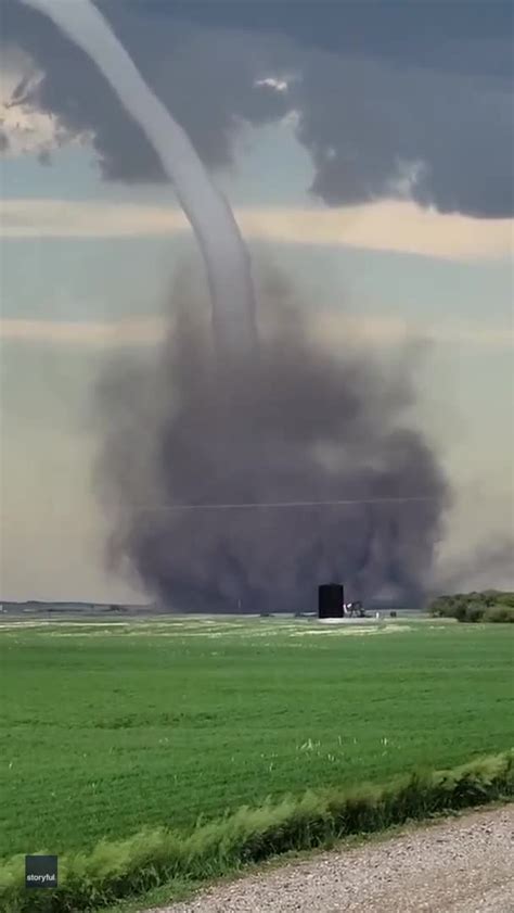 Rope Tornado Stretches Across Rural Saskatchewan Sky