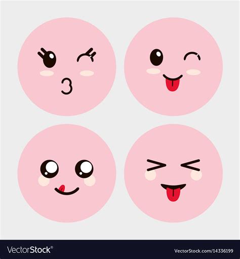 Kawaii cartoon circle face expression cute icon Vector Image