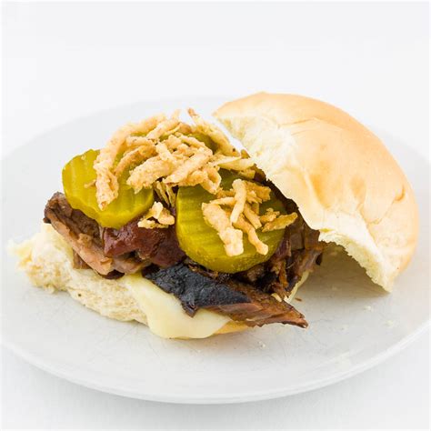 World’s Best Smoked Brisket Sandwich with Provolone and French Fried Onions