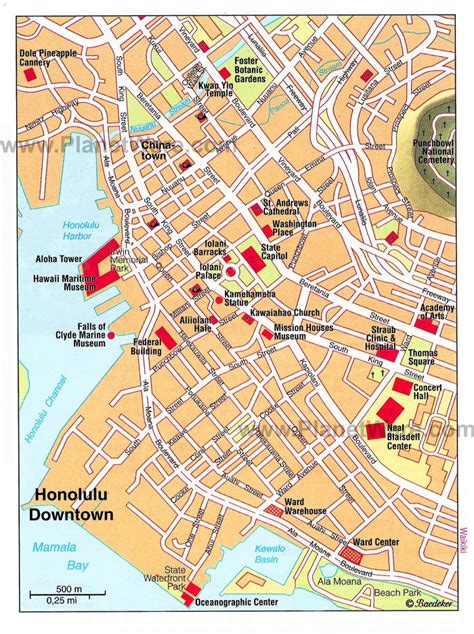 Honolulu (Downtown) Map - Tourist Attractions | Honolulu map, Tourist ...