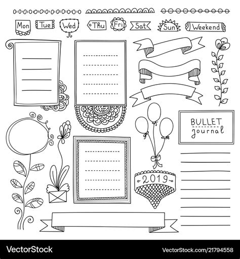 Bullet journal doodle collection Royalty Free Vector Image