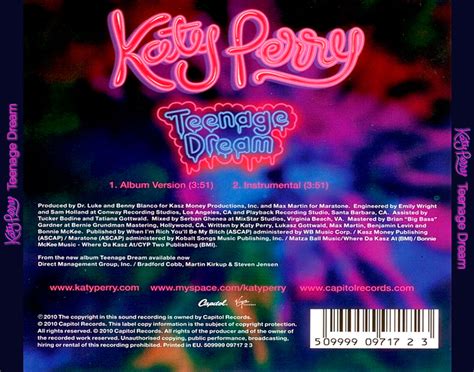 Katy Perry Teenage Dream Cd Single Back - Katy Perry Photo (35295633 ...