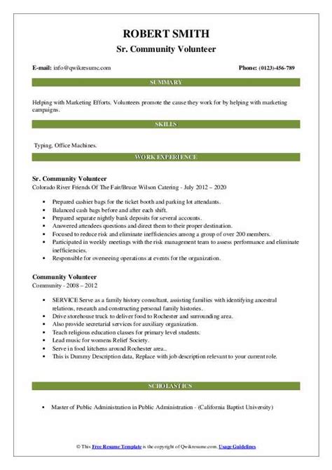 Community Volunteer Resume Samples | QwikResume