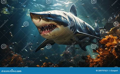 Shark under the sea stock illustration. Illustration of reef - 289797621