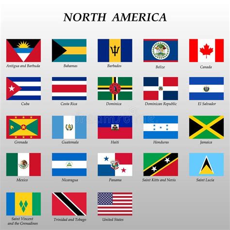 Set of All Flags of North America Stock Illustration - Illustration of ...