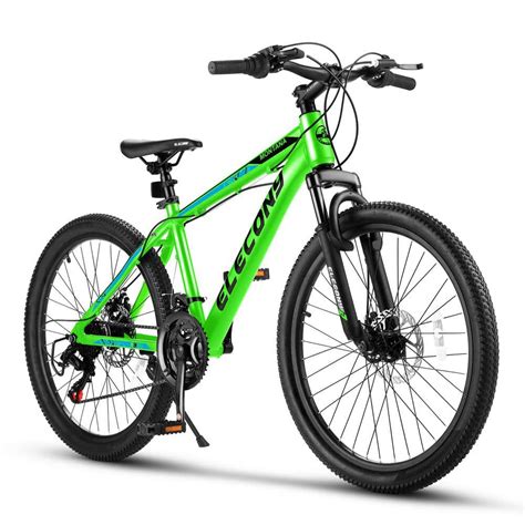 24 in. Green 21-Speed Mechanical Disc Brake Mountain Bike for Teenagers ...