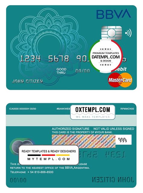 Argentina BBVA bank mastercard debit template in PSD form... Plastic Card, Online Activities ...