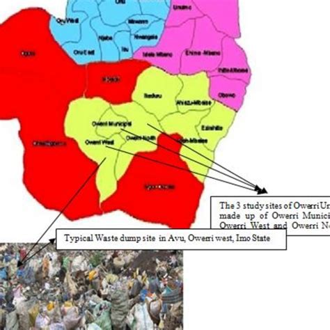 Map of Imo State of Nigeria, showing the study sites of the three Local ...