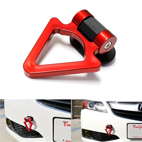 iJDMTOY (1) Universal Fit Red Triangle Track Racing Style Tow Hook Stick To Bumper Decoration ...