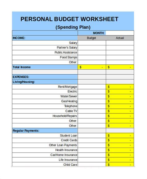 Free Personal Budget Template - 7+ Free Excel, PDF Documents Download