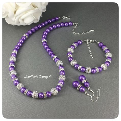 Violet Purple Pearl Jewelry Set Purple Bracelet Necklace Set - Etsy