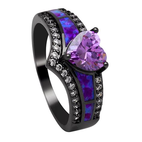 Mystic Purple Cz Black Plated Lab Created Opal Ring - Ginger Lyne ...