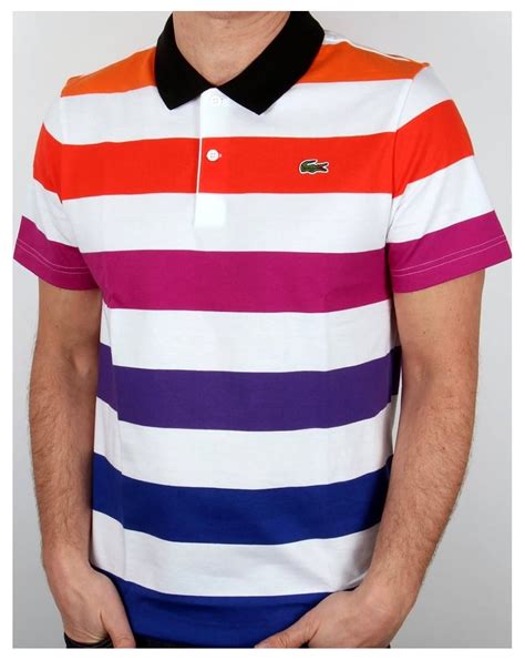 Lacoste Multi Stripe Polo Shirt White/Cantaloupe,cotton,top,mens