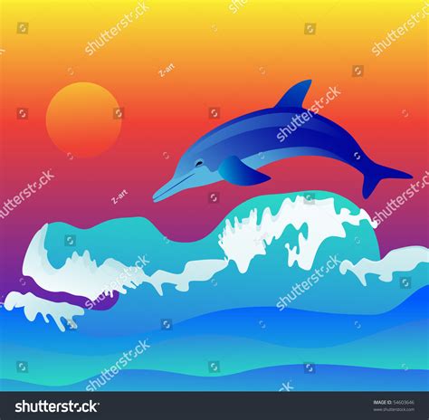 Dolphin Jump On Sunset Stock Vector Illustration 54603646 : Shutterstock