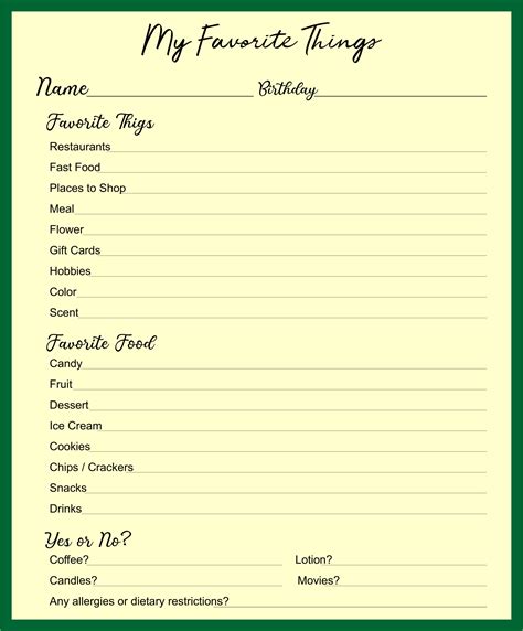 10 Best My Favorite Things Template Printable PDF for Free at ...