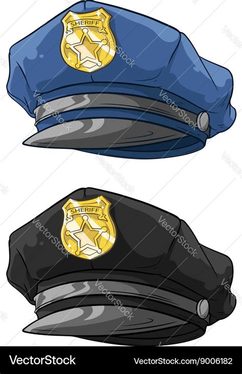 Cartoon police hat with golden badge set Vector Image