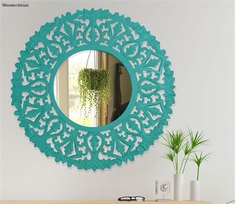 Buy Green Hand Crafted Wooden Round Wall Mirror Online in India at Best Price - Modern Wall ...