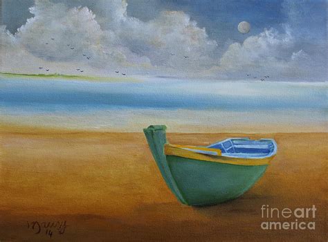 Green Boat Painting by Alicia Maury