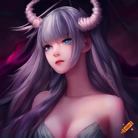 Anime dragon girl with elegant horns and long hair