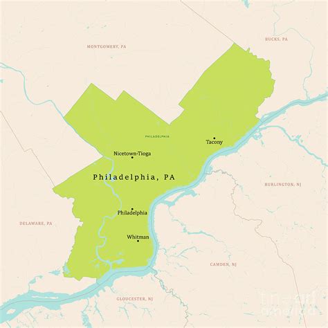 PA Philadelphia County Vector Map Green Digital Art by Frank Ramspott | Pixels