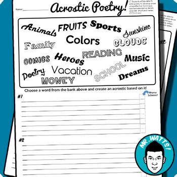 Acrostic Poetry Practice Worksheet by MrWatts | Teachers Pay Teachers