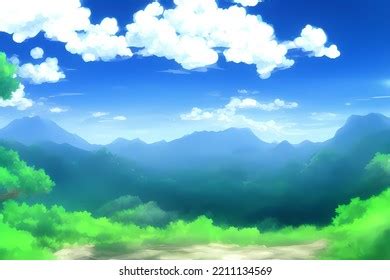 Landscape Scene Illustration Digital Painting Greenery Stock ...