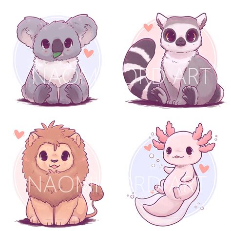 Kawaii Animal Stickers and/or Prints 6x6 or 8x8 approx | Etsy