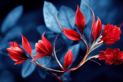 Premium Photo | Elegant red and blue flowers and branches on black background. wedding invite ...