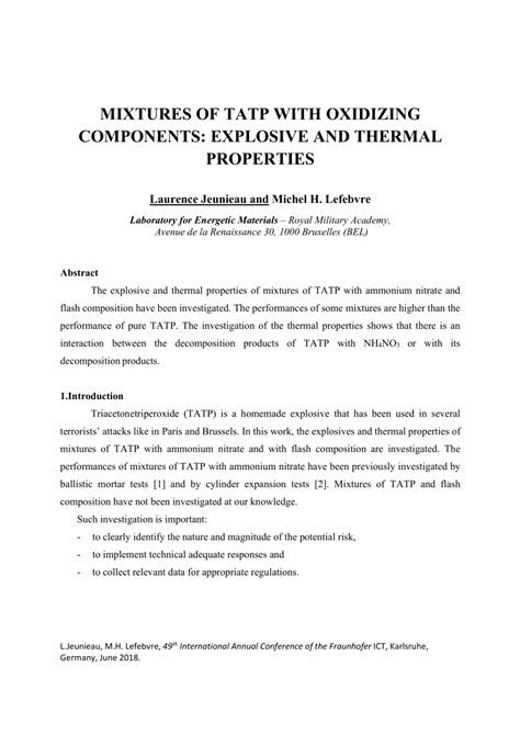 (PDF) Mixtures of TATP with Oxidizing Components: Explosive and Thermal Properties