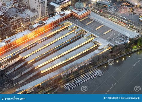 Flinders Street Station Aerial View at Night, Melbourne Stock Photo ...