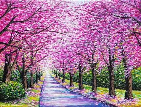 Path of Cherry Blossoms Painting by Jessica Hamilton | Saatchi Art