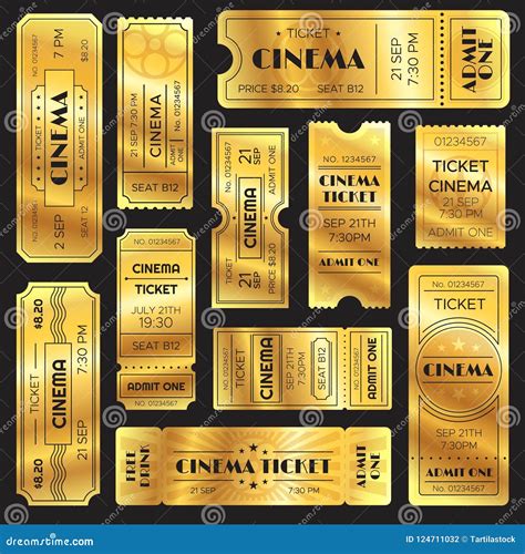 Realistic Golden Show Ticket. Old Premium Cinema Entrance Tickets. Gold ...