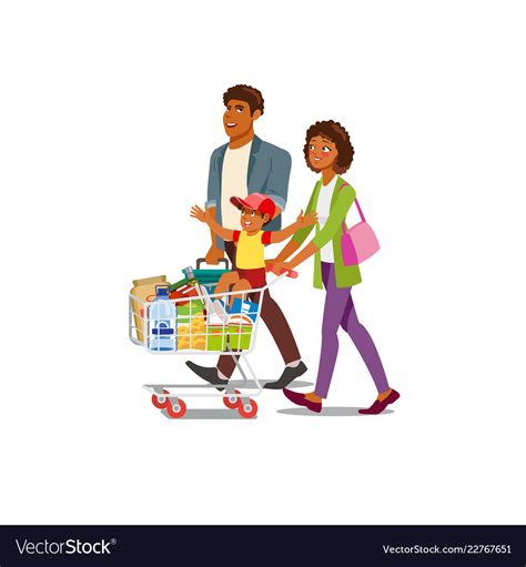 Family buying food in grocery store cartoon Vector Image