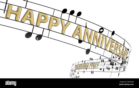 Music notes flowing with message happy anniversary in gold color, seamless animation Stock Photo ...