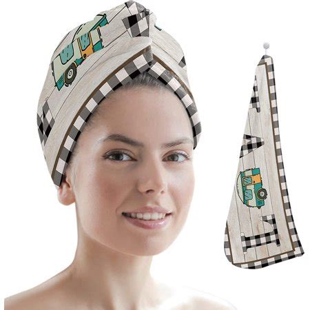 Microfiber Hair Towel Wrap for Women, Camper Vintage Love Plaid Super Absorbent Hair Drying ...